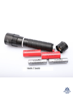 Фонарик для дайвинга Yupard-SH, три L2-1200Lm, скольз.выкл /желтый, Ак26650