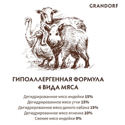 Grandorf (Грандорф) сухой корм для взрослых кошек, 4 вида мяса с пробиотиками, 400 г