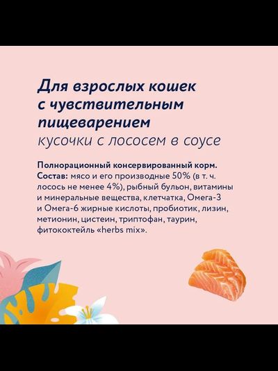 Florida (Флорида) влажный корм (пауч) для кошек с чувствительным пищеварением, лосось в соусе 85 г