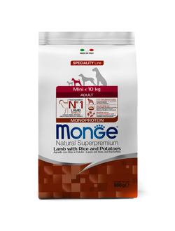 Корм Monge Mini для собак мелких пород с ягнёнком 0,8 кг