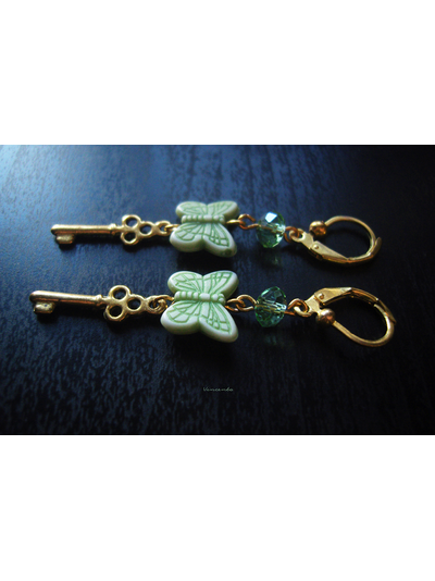 Серьги с бабочками и ключиками &quot;Сказка о Салаточке&quot;