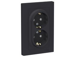 Розетка 2+2Р+Е шторки, карбон, серия Atlas Design