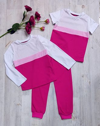Арт: 3КУЛ/11-МБР Комплект: штаны+2 футболки(кулир).Цвет:малина/бел/розов.Размер с 86-152