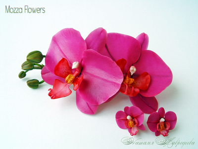 Комплект с орхидеями "Лилу". Цветы из полимерной глины.