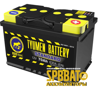 Аккумулятор Тюмень Стандарт 70 Ач ток 630А (TYUMEN BATTERY Standard) 6СТ-70LR (Ca/Ca) О/П (278х175х190) обратная полярность - +