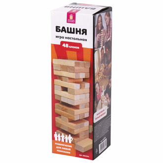 Игра настольная "БАШНЯ", 48 деревянных блоков, ЗОЛОТАЯ СКАЗКА, 662294