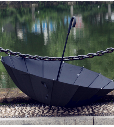 Зонт-трость 16 спицы Черный (большой купол + чехол)