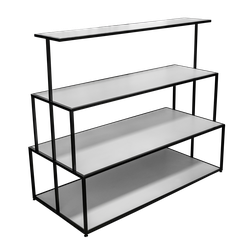 Прочный демонстрационный стеллаж из ЛДСП и металла для выставочных залов