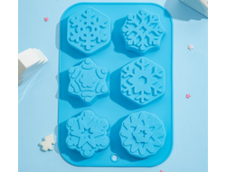 Форма Новогодняя силиконовая для выпечки "Снежинки", 26,5×18,5 см, 6 ячеек