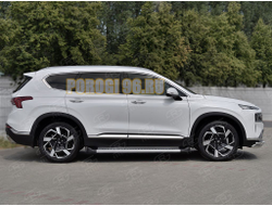 Пороги алюминиевые "Сити" РусСталь для Hyundai Santa Fe 2021-2024