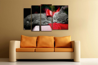 Модульная картина "Кот с красным бантиком"