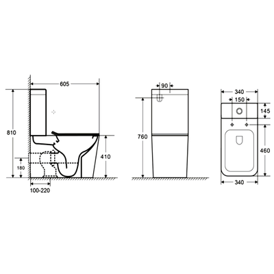 Унитаз-компакт напольный Azario Quadro 605x340x810 безободковый, с сидением микролифт и арматурой, чёрный матовый