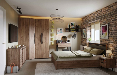 Композиция спальни NATURE (НАТУРА) Дуб табачный Craft-Черный