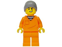 Police - City Jail Prisoner Male, Orange Prison Jumpsuit, Dark Bluish Gray Beanie, Scruff Mark, n/a (cty1699)