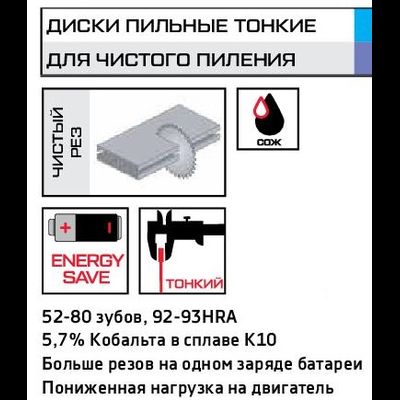 Диск пильный ТОНКИЙ тв. спл. METALLICA Ultra 130x20/16 мм, 52 зуб, Т=2,0 мм по алюминию, пласт.