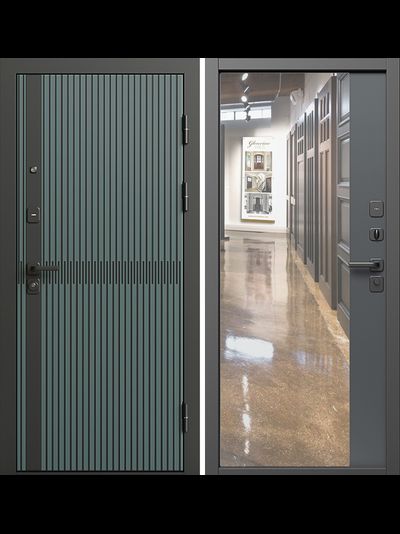 Дверь стальная Граунд velutto verde с зеркалом