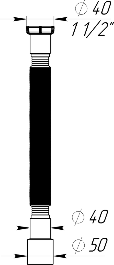 Гибкая труба 1 1/2"х40/50 удлиненная 1500 мм, T114-25-MR [56846]