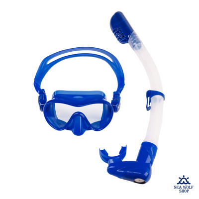 Маска для дайвинга с трубкой Scorpena Junior комплект неон-синий (детск)
