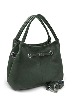 (АРТИКУЛ: 9823/8) СУМКА-МЕШОК ЖЕНСКАЯ, СРЕДНЕГО РАЗМЕРА, НАТУРАЛЬНАЯ КОЖА, ТЕМНО-ЗЕЛЕНАЯ, РУЧКИ И РЕМЕНЬ ЧЕРЕЗ ПЛЕЧО
