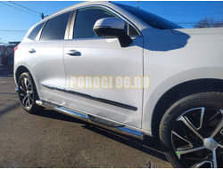 Пороги труба с проступью Папа Тюнинг d76 для Haval Jolion 2024-