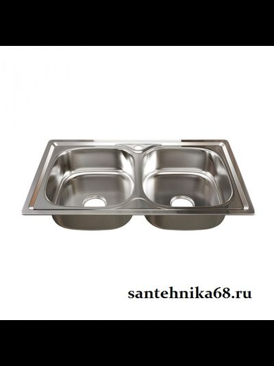 Мойка для кухни врезная MIXLINE 46х81см 0,8мм 2-х чаш выпуск 3 1/2 глубина 18см с сифоном