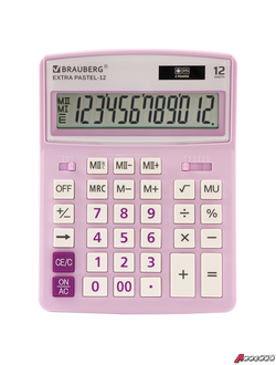 Калькулятор настольный BRAUBERG EXTRA PASTEL-12-PR (206×155 мм), 12 разрядов, двойное питание, СИРЕНЕВЫЙ. 250489