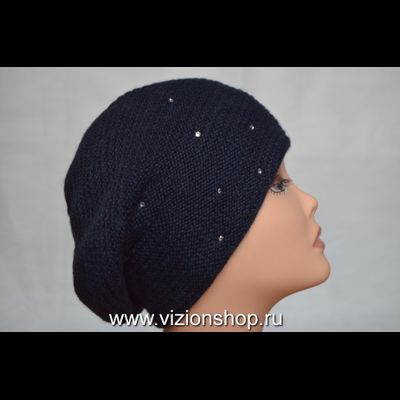 Синий вязаный берет из альпака и шелка Италия Vizio 6251