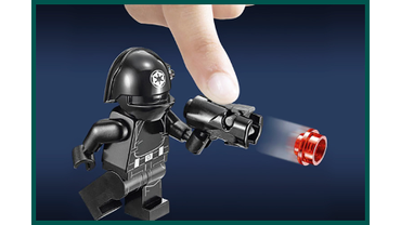 Минифигурка ИМПЕРСКОГО АРТИЛЛЕРИСТА с Обновлённым Ручным Бластером, имеющим Механическую Функцию Стрельбы Зарядами (LEGO # 74034).
