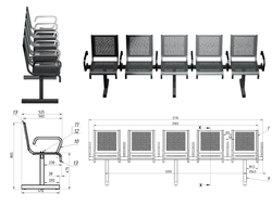 Секция стульев перфорированная пятиместная  с подлокотниками СП1