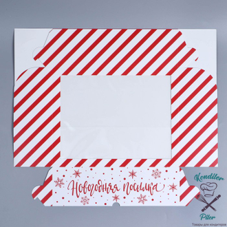 Коробка складная на 12 капкейков с окном "Новогодняя посылка" 32,8*25,6*10 см