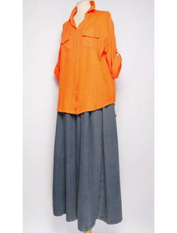 Рубашка лён "ПРЯМАЯ КЛАПАНЫ"  оранжевая, желтая, бежевая р.46-50