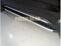 Пороги алюминиевые с пластиковой накладкой (карбон серебро) 1820 мм ТСС для Kia Sorento 2020-