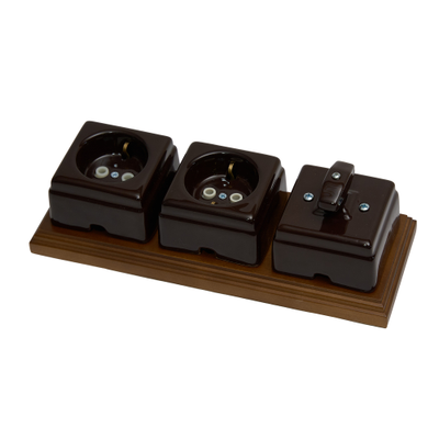 Поворотный ретро выключатель из керамики, Шоколад. 1-2 клав.