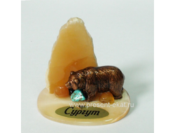 Скульптура МИШКА У ПЕЩЕРКИ 2, подставка селенит. ОПТ