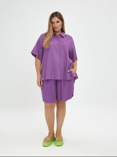 Летняя рубашка с коротким рукавом из льна с отложным воротником