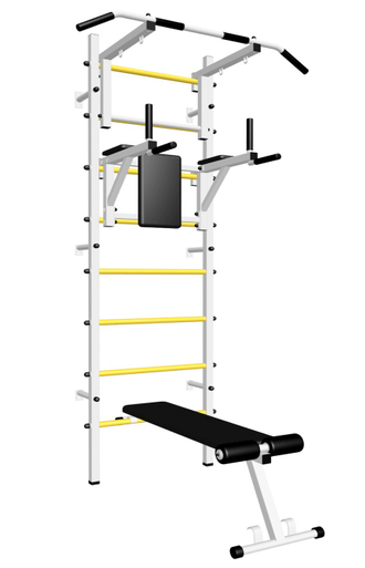 Шведская стенка   с турником регулируемым по высоте, брусьями  и скамьей для пресса.