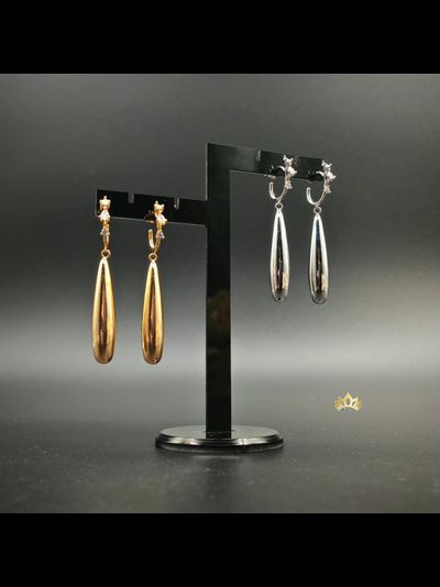 Длинные серьги - капли на кольце с "летящими" кристаллами в золотом оттенке 6см