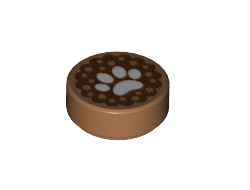 Tile, Round 1 x 1 with White Animal Paw Print on Reddish Brown Background Pattern, Medium Nougat (98138pb055 / 6152676 / 6287856)