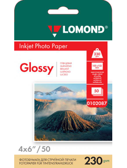 Односторонняя Глянцевая фотобумага Lomond для струйной печати, 4" x 6", 230 г/м2, 50 листов.