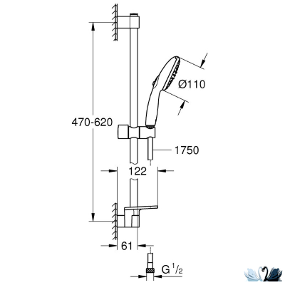 Набор смесителей Grohe BauEdge (для ванной 23604001, для раковины 23330001, душевой гарнитур 27926003 с лейкой, штангой и полочкой)