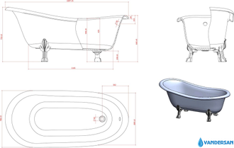 Ванна из литьевого мрамора Astra-Form Роксбург 169.7 x 78.6 (ножки белые)