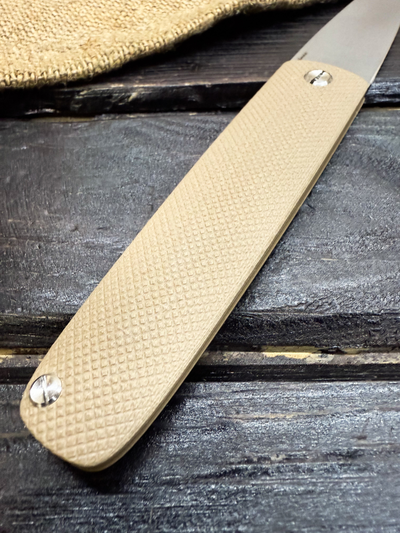 Фрикционный складной нож Скин-ду Большой сталь ELMAX, рукоять G10 тан