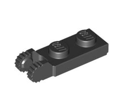 Hinge Plate 1 x 2 Locking with 2 Fingers on End and 9 Teeth without Bottom Groove, Black (44302b / 4183060)