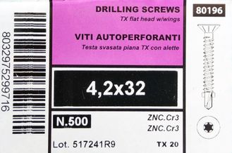 4,2х32 (500 шт) Cаморез флюгель потай, DIN 7504-O, TORX 20