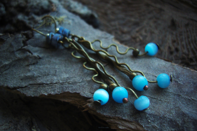 Бохо-серьги с кошачьим глазом "Небесные ручейки"