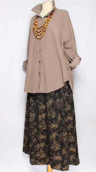 Рубашка Бохо "Вельвет защипы сбоку" бежевая до р.54