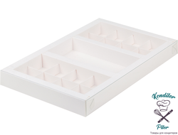 Коробка для конфет (8+8) + для шоколадной плитки (160*80) с пластиковой крышкой 300*195*30, белая