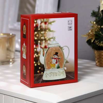 Новогодний снежный фонарик в виде чайника «Снеговик» 8 × 13.3 × 4.5 см