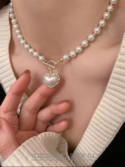 Колье из жемчуга с подвесом сердце