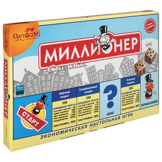 Игра настольная "Миллионер Classic", игровое поле, банкноты, жетоны, акции, полисы, ORIGAMI, 00109